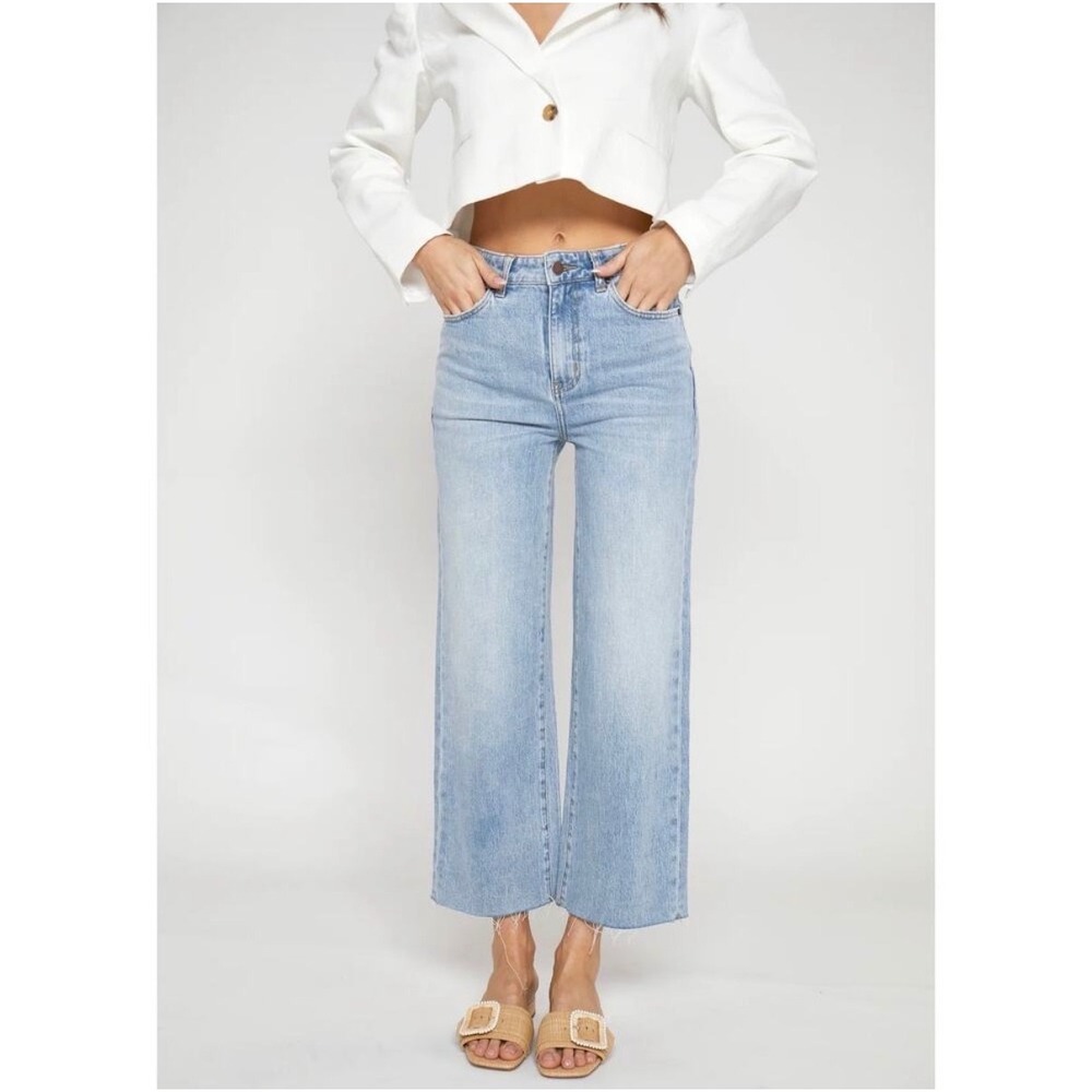 Oliver Logan Aberdeen Wide Leg Crop Jeans Womens 33 Light Blue‎ High Rise Raw